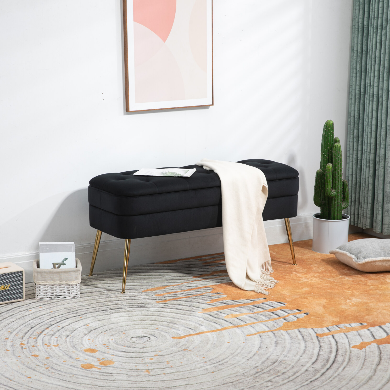 Bench Button Velvet Storage Ottoman Bench, Button Tufted Upholstered End of Bed ...