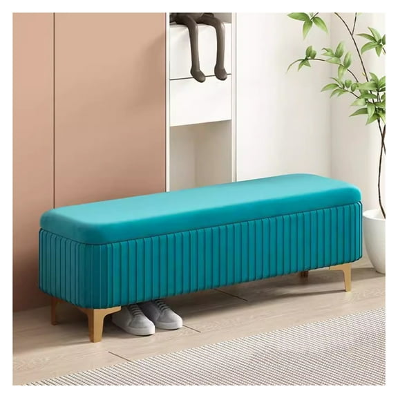 Velvet Storage Ottoman Bench End of Bed Storage Bench with Gold Base,Mid-Century Modern Upholstered Bench Storage Chest with Seating for Entryway