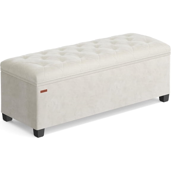 Velvet Storage Ottoman Bench, Foot Rest with Legs, 15.7 x 43 x 15.7 Inches, End of Bed Bench, Storage Chest, Load up to 660 lb, for Living Room, Bedroom, Entryway, Cream White