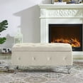 thumbnail image 1 of Velvet Storage Ottoman Bench, Modern Button Tufted Upholstered Bench with Metal Legs, End of Bed Padded Flip Top Entayway Bench for Living Room, Bedroom, Creamy White, 1 of 9