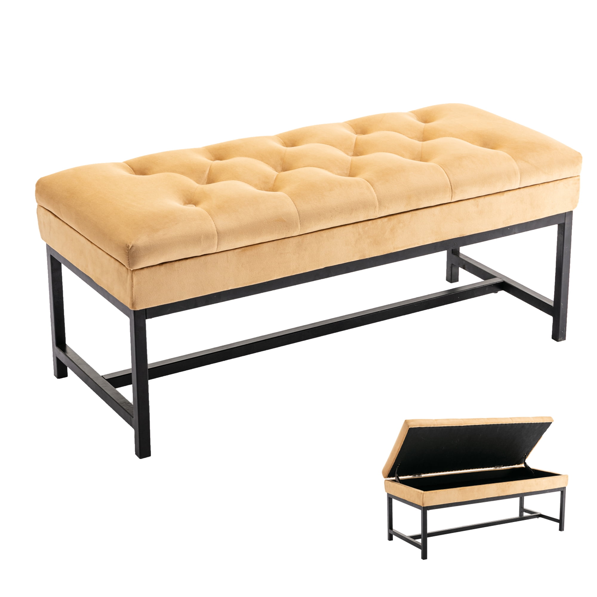 Velvet Storage Ottoman Bench, Upholstered Benches with Storage for ...