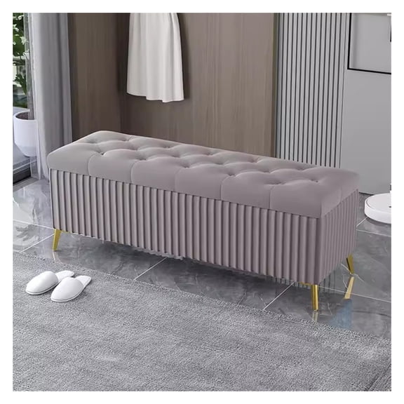 Velvet Storage Ottoman Bench with Golden Legs,Bed Bench with Storage Box,Mid Century Storage Ottoman Bench End of Bed Entayway Bench for Living Room