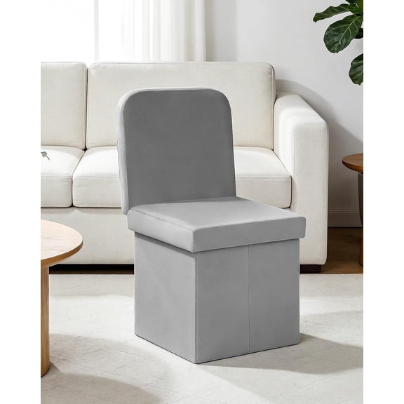 Velvet Storage Ottoman with Back, Folding Chair for Living Room, Room Organizer Storage Cubes, Toy Chest Storage Box (, Medium)