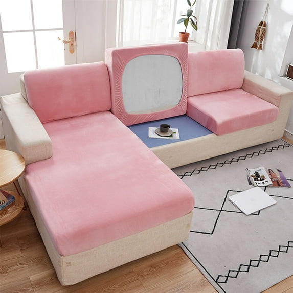 Velvet Stretch 1 2 3 Cushion Couch Cover for Individual Cushion L-Shaped Sofa Sectional Couch Sofa Slipcover Furniture Protector-pink-3 Seater(1pcs)