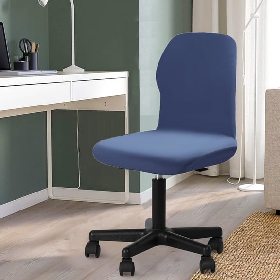 Velvet Stretch Armless Office Chair Cover - Slipcover for Desk Chairs (Navy)