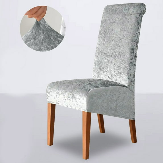 Velvet Stretch Chair Cover | Large Slant High Back Dining Chair Protector | Solid Color Diamond Velvet | Dirtproof All-Inclusive Design | Gray Pink Rose Gold | Fits 15-20in x 24-28in | 1 Pack