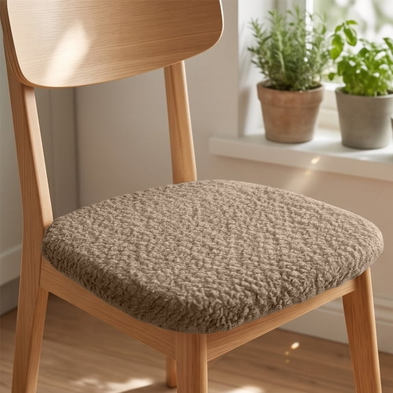 Velvet Stretch Dining Chair Seat Covers Thick Soft Elastic Chair Cushion Slipcover for Kitchen Dining Room Curved Seat Protector Washable