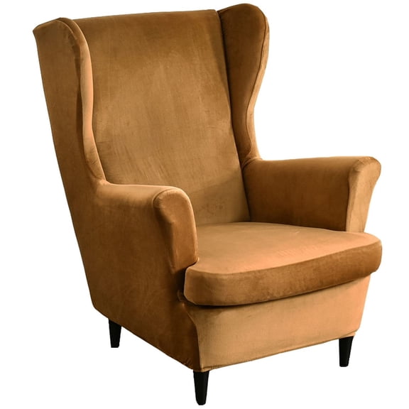 Velvet Stretch Wing Chair Slipcover, 2 Piece Wingback Chair Cover Stretch Wingback Chair Slipcover Soft Armchair Chair Slipcovers with Elastic Bottom for Living Room