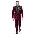 thumbnail image 1 of Velvet Suit Mens Dark Burgundy Suit One Button Velvet Fabric Shawl Collar Tuxedo, 1 of 1