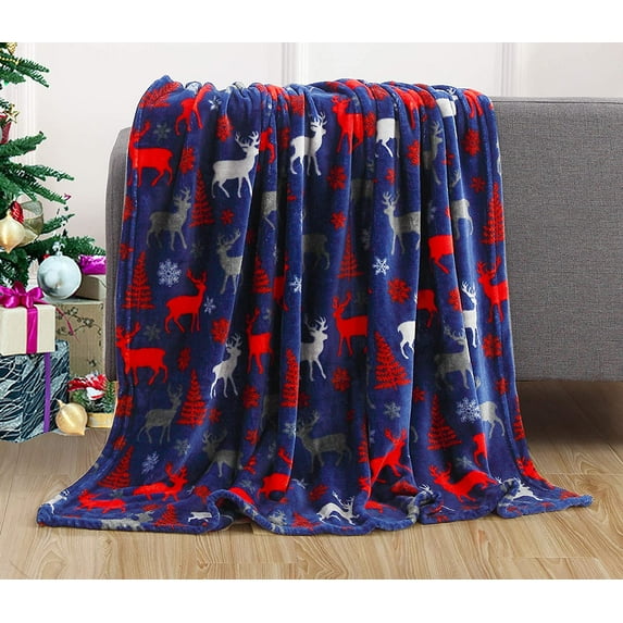 Velvet Super Soft Christmas Prints Fleece Blanket, Holiday Theme Home Decor Fuzzy Warm Cozy Throws for Winter Bedding Couch Gift, 60 x 78 inch