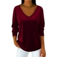 thumbnail image 1 of Velvet Sweatshirt Women V Neck Long Sleeve Casual Pullover Soft Warm Shirts Velvet Tops Fall Outfits for Women Wine 2XL, 1 of 7
