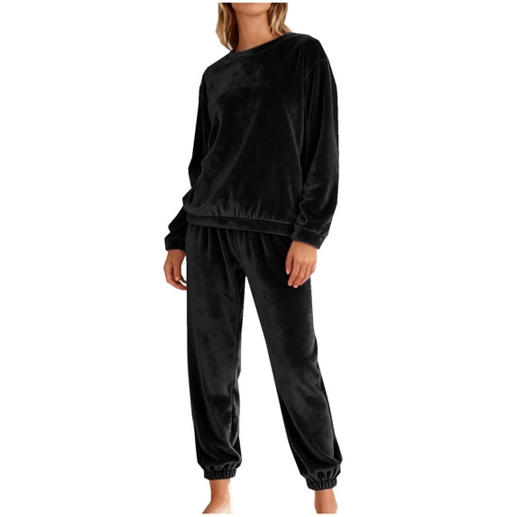 Velvet Sweatsuit Set for Women, Crew Neck Tops and Joggers Two Piece Lounge Sets Casual Tracksuits Warm Loungewear Soft Nightwear Fashion Outfits for Cold Weather