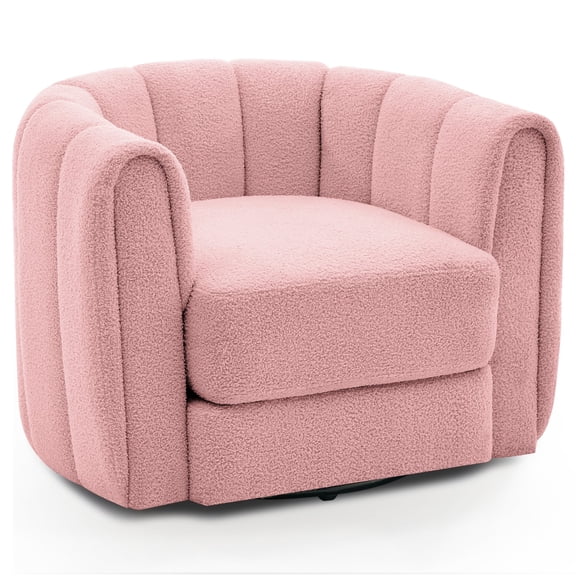 Swivel Accent Chair, 360° Barrel Lounge Chair with Cloud-Like Padding & Striped Backrest, Modern Round Armchair for Living Room, Bedroom & Office