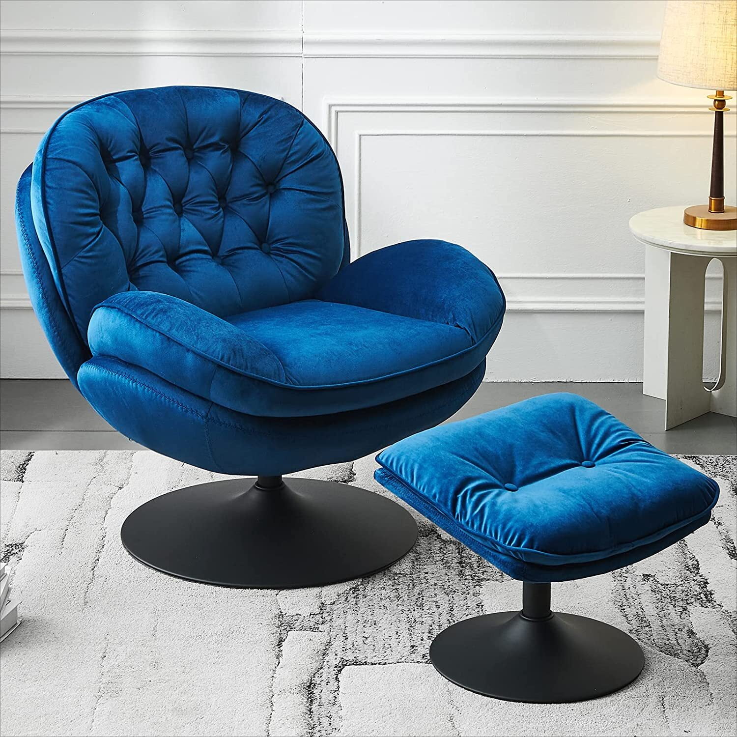 Comfort Stretch Velvet Swivel Accent Chair with Ottoman, Decorative — free download