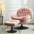 thumbnail image 1 of Velvet Swivel Accent Chair with Ottoman Set, Modern Lounge Chair with Metal Base Frame & Footrest, Comfortable Single Leisure Sofa Chair Reading Chair, for Club,Home Office, Pink, 1 of 6