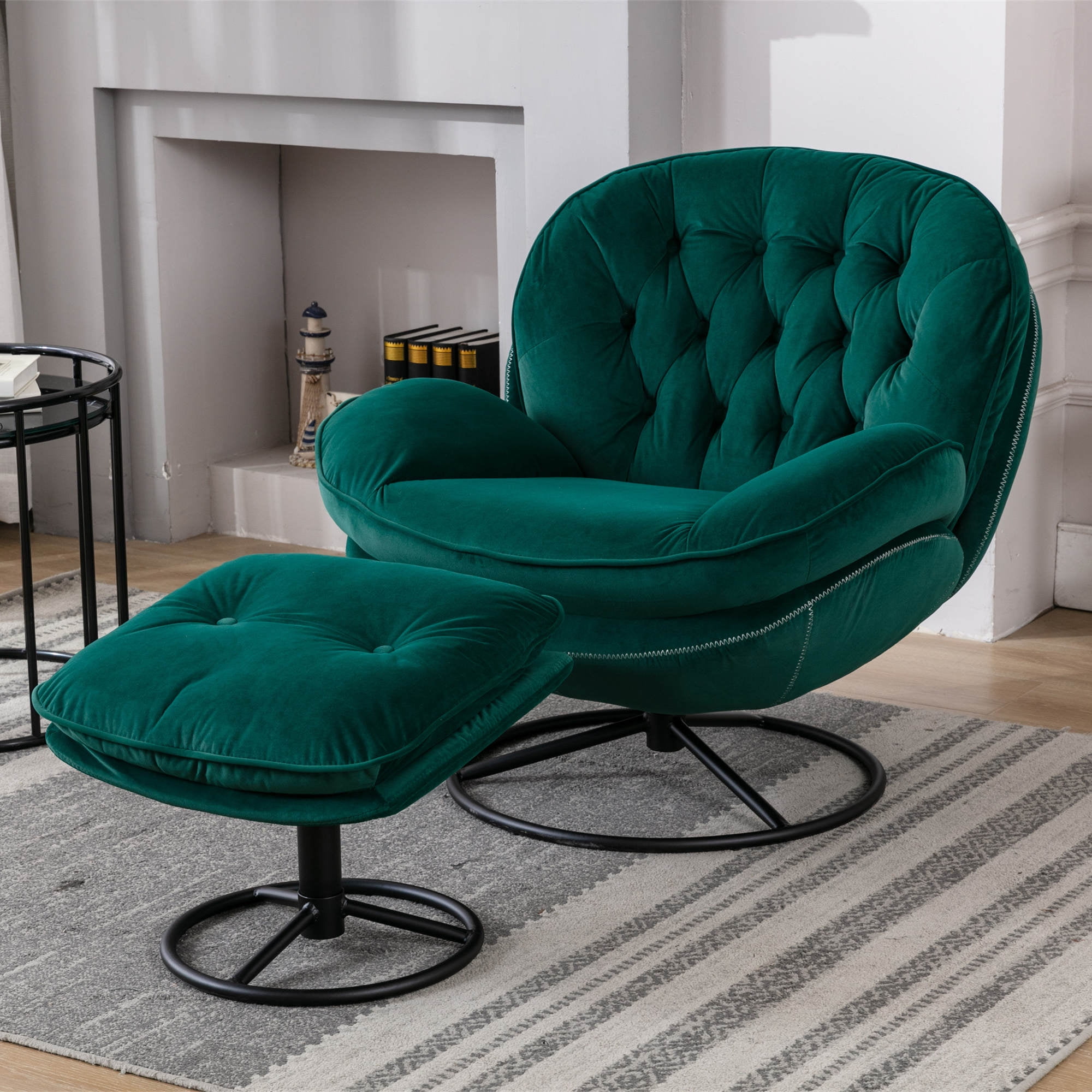 Velvet Swivel Accent Chair with Ottoman Set Modern Lounge Chair