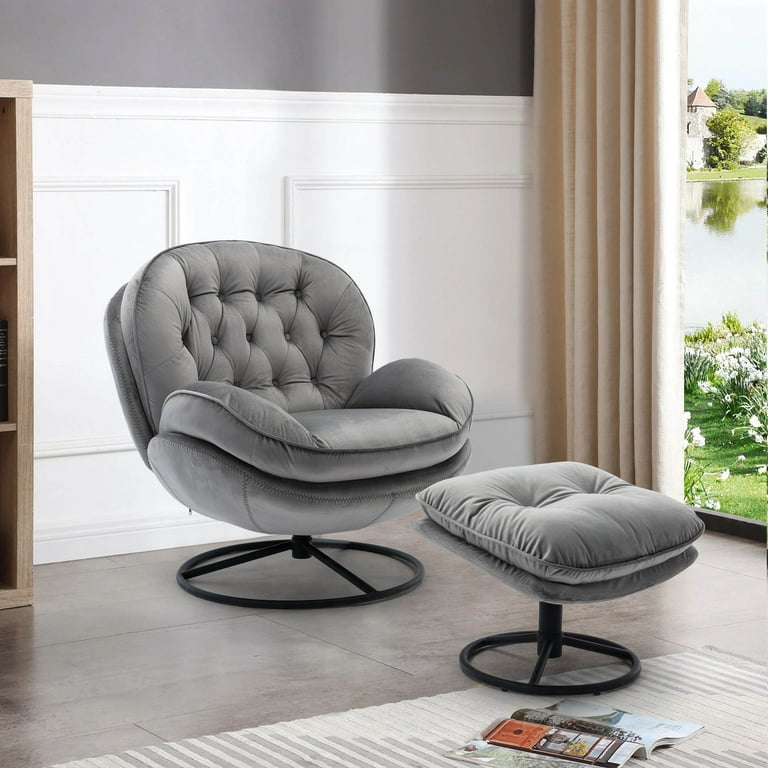 Velvet Swivel Accent Chair with Ottoman Set Modern Lounge Chair