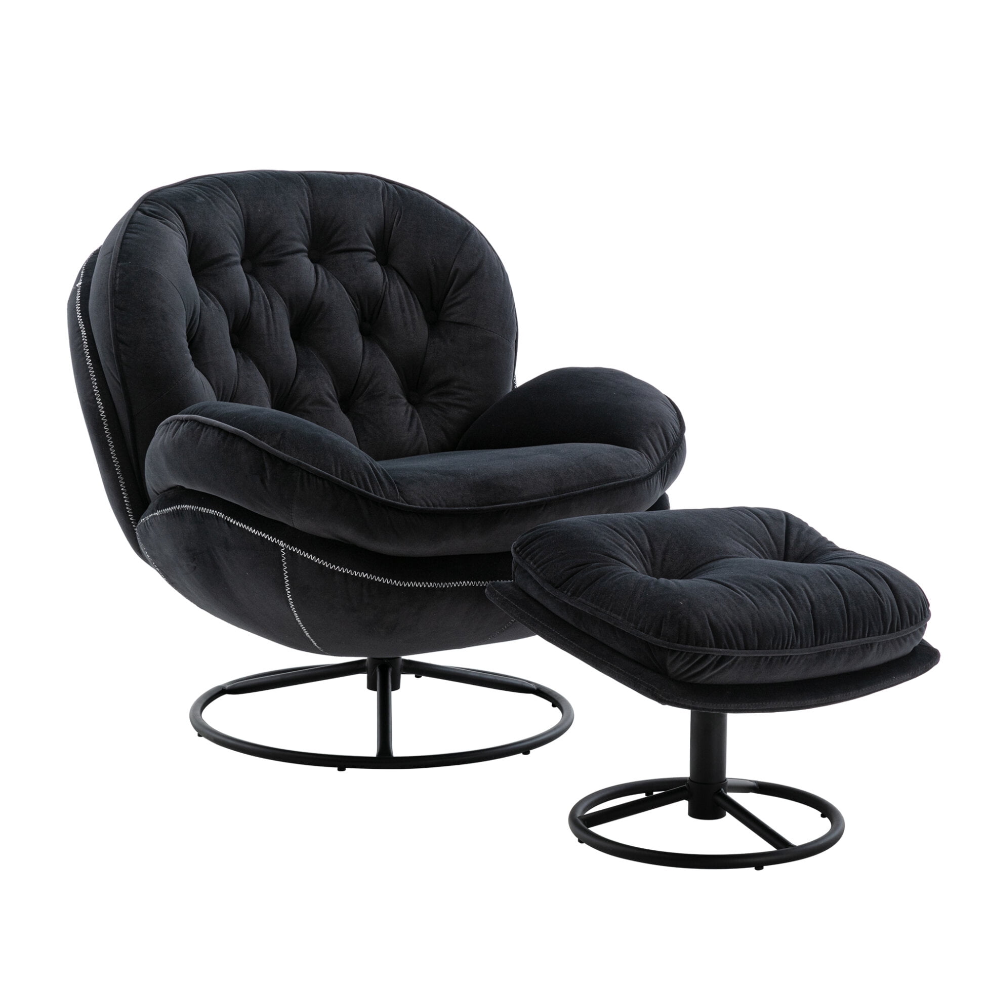 Velvet Swivel Accent Chair with Ottoman Set, Modern Tufted Armchair