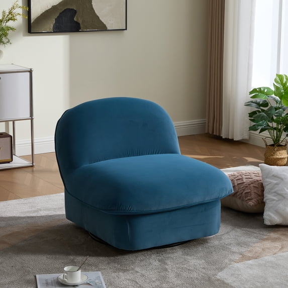 Velvet Swivel Accent Chair with 360-Degree Rotation, Soft Upholstered Pumpkin-Shaped Seat on Sturdy Metal Base for Living Room, Bedroom or Office