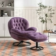 thumbnail image 1 of Velvet Swivel Accent Chair with Ottoman Set, Modern Lounge Chair with Metal Base & Footrest, Comfy Single Sofa Chair for Living Room Bedroom, Purple, 1 of 7