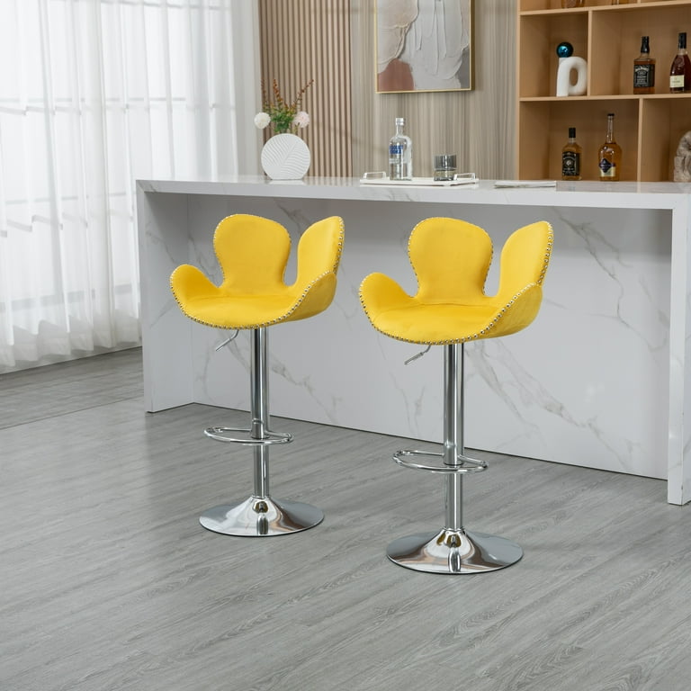 Velvet Swivel Adjustable Height Petal Bar Stools With Footrest set of 2 Yellow Walmart