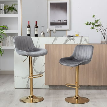 Tzicr Velvet Bar Stools Set of 2, Luxury Upholstered Bar Chairs with ...