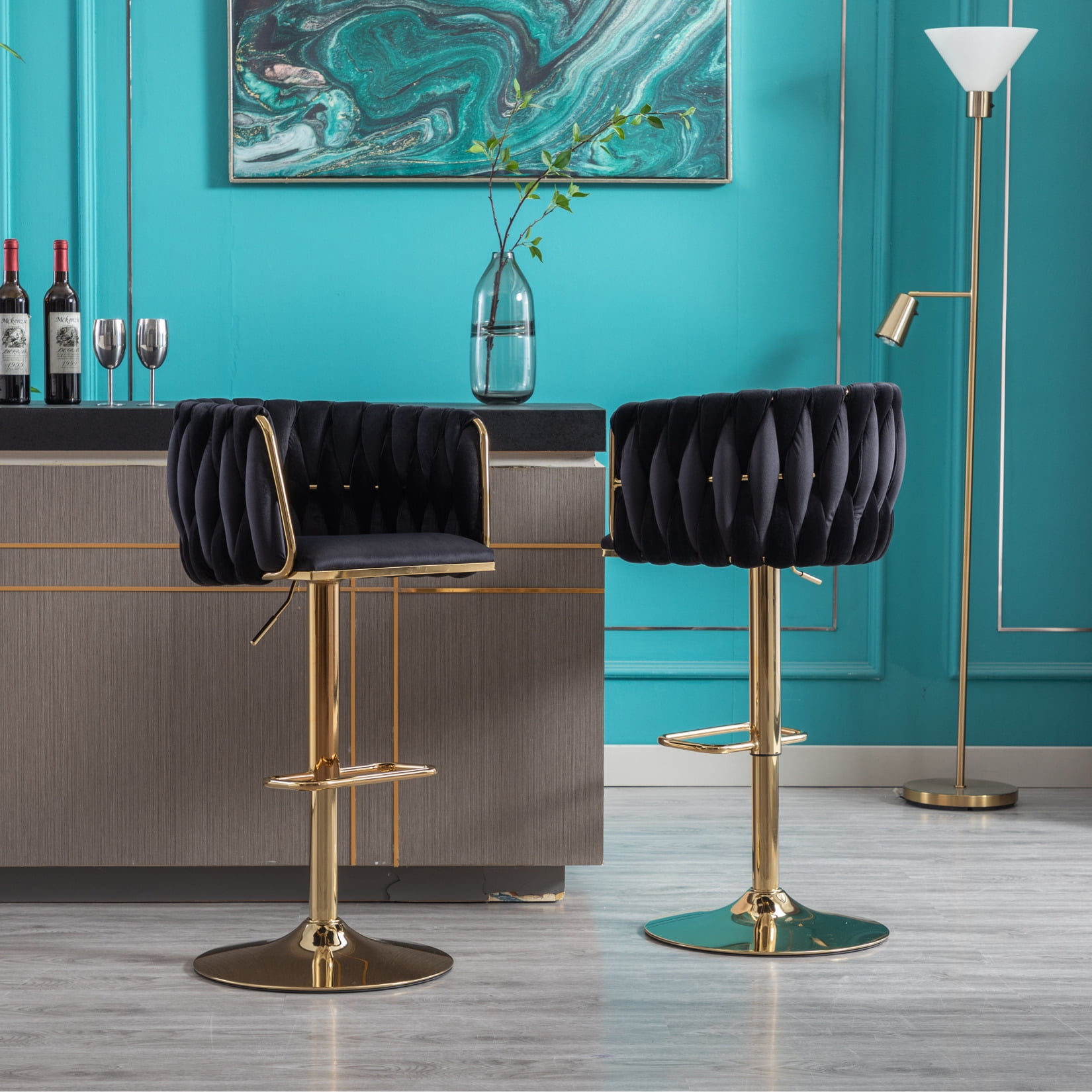 Velvet Swivel Bar Stools Set of 2, Adjustable Counter Height Stool ...