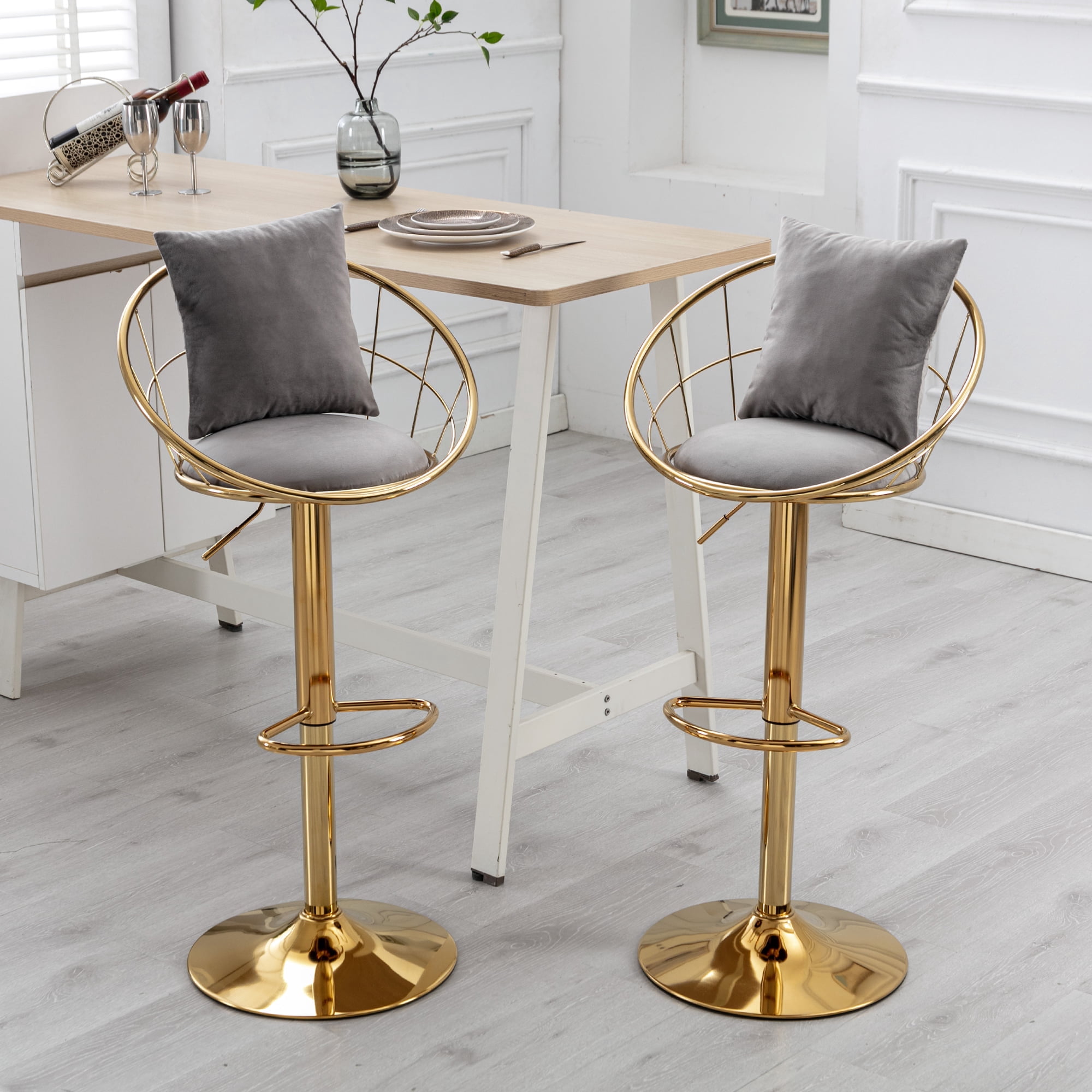 Velvet Swivel Bar Stools Set of 2, Height Adjuatble Counter Height Bar ...