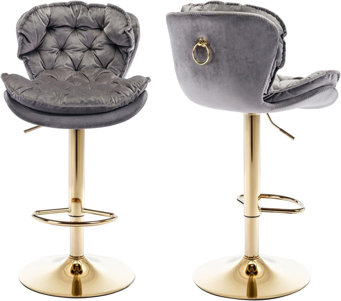 Velvet Swivel Bar Stools Set of 2,Height Adjustable Wingback Tufted