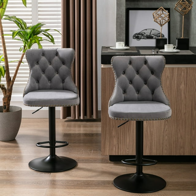 Set of 2 Velvet Swivel Bar Stools, Modern Counter Height Chairs with