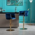 thumbnail image 1 of Velvet Swivel Bar Stools Set of 2, Modern Height Adjustable Stool Chair with Chrome Footrest and Base, Counter Height Bar Chairs with Low Back for Kitchen Pub, Kitchen, Café and Dining Chairs, Navy, 1 of 7