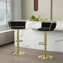 Velvet Swivel Bar Stools Set of 2 High Back Adjustable Bar Chairs with Golden Footrest for Kitchen Counter Square Island, Black