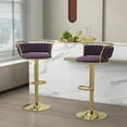 thumbnail image 1 of Velvet Swivel Bar Stools Set of 2 High Back Adjustable Bar Chairs with Golden Footrest for Kitchen Counter Square Island, Purple, 1 of 5