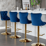 Velvet Swivel Bar Stools with Gold Base, Set of 4 Adjustable Tufted Kitchen Island Chairs