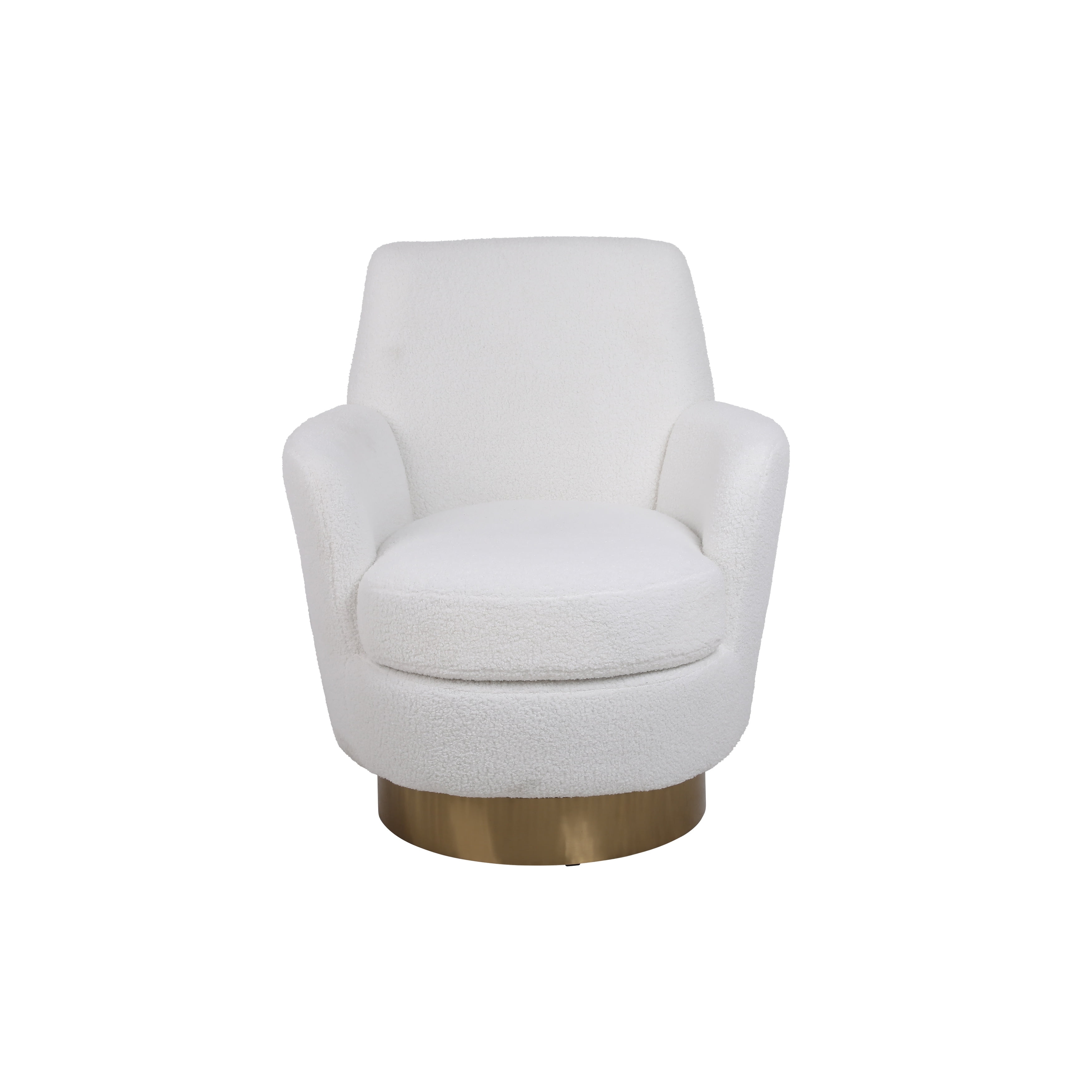 Ivory Velvet Swivel Barrel Accent Chair with Wood Base