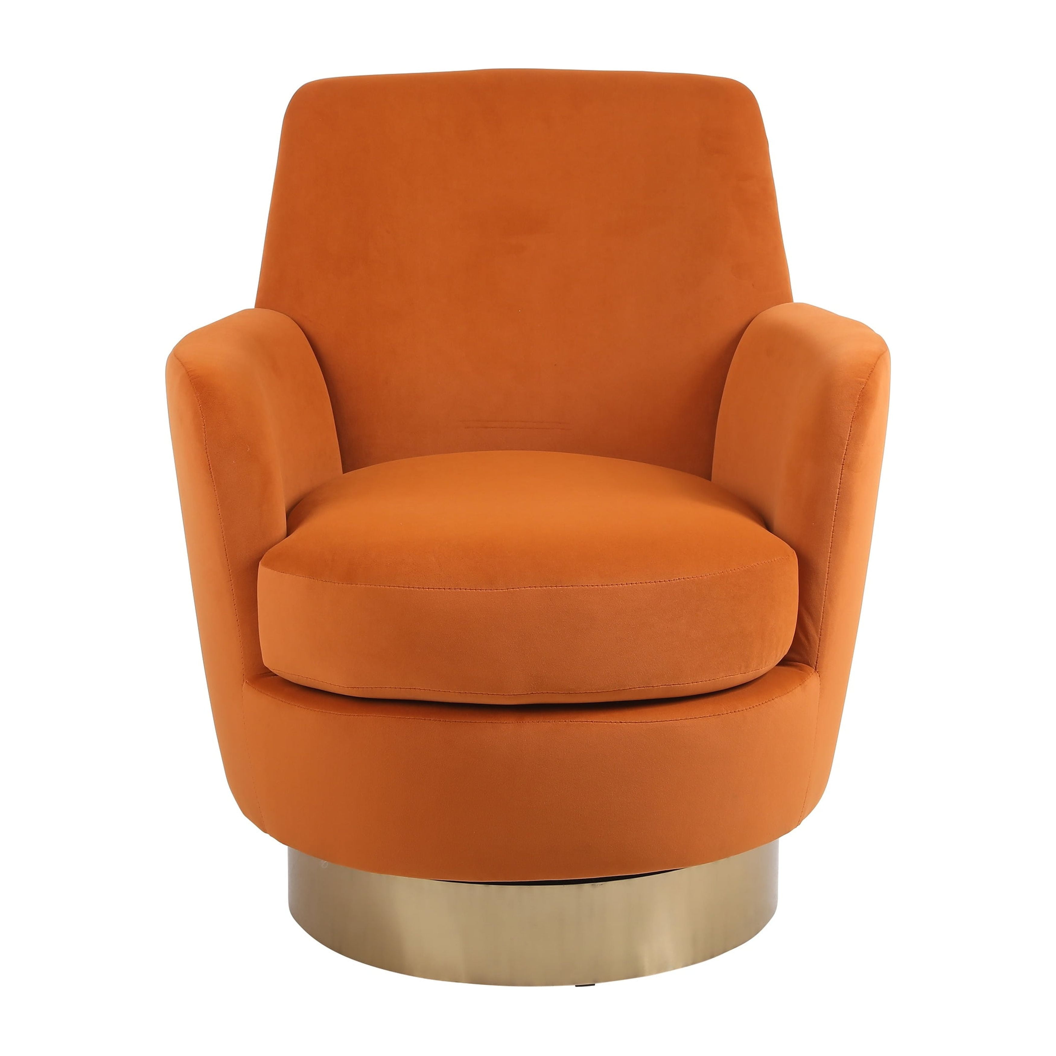 Orange Velvet Swivel Barrel Accent Chair with Wood Base