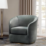 Velvet Swivel Barrel Chair Wood Frame Metal Base Upholstered Club Accent Armchair Grey