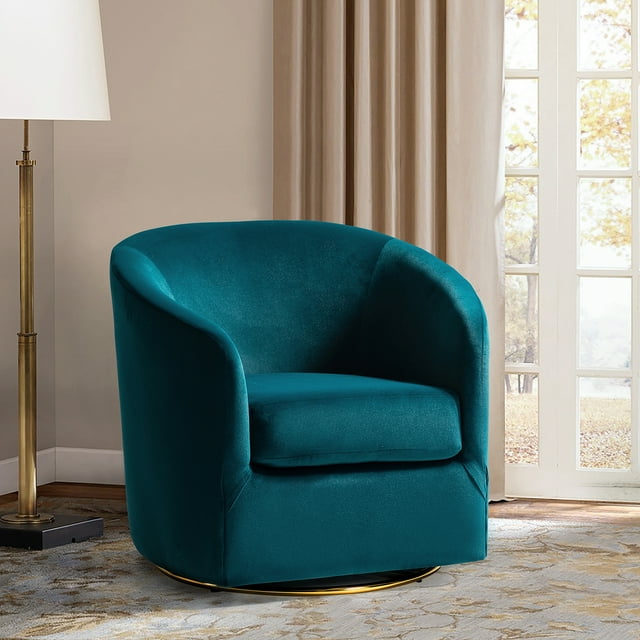 Velvet Swivel Barrel Chair Wood Frame Metal Base Upholstered Club ...