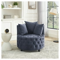 Velvet Swivel Chair - Living Room Accent Chair with Pillows - Grey, Button Tufted, Modern Home Office Chair