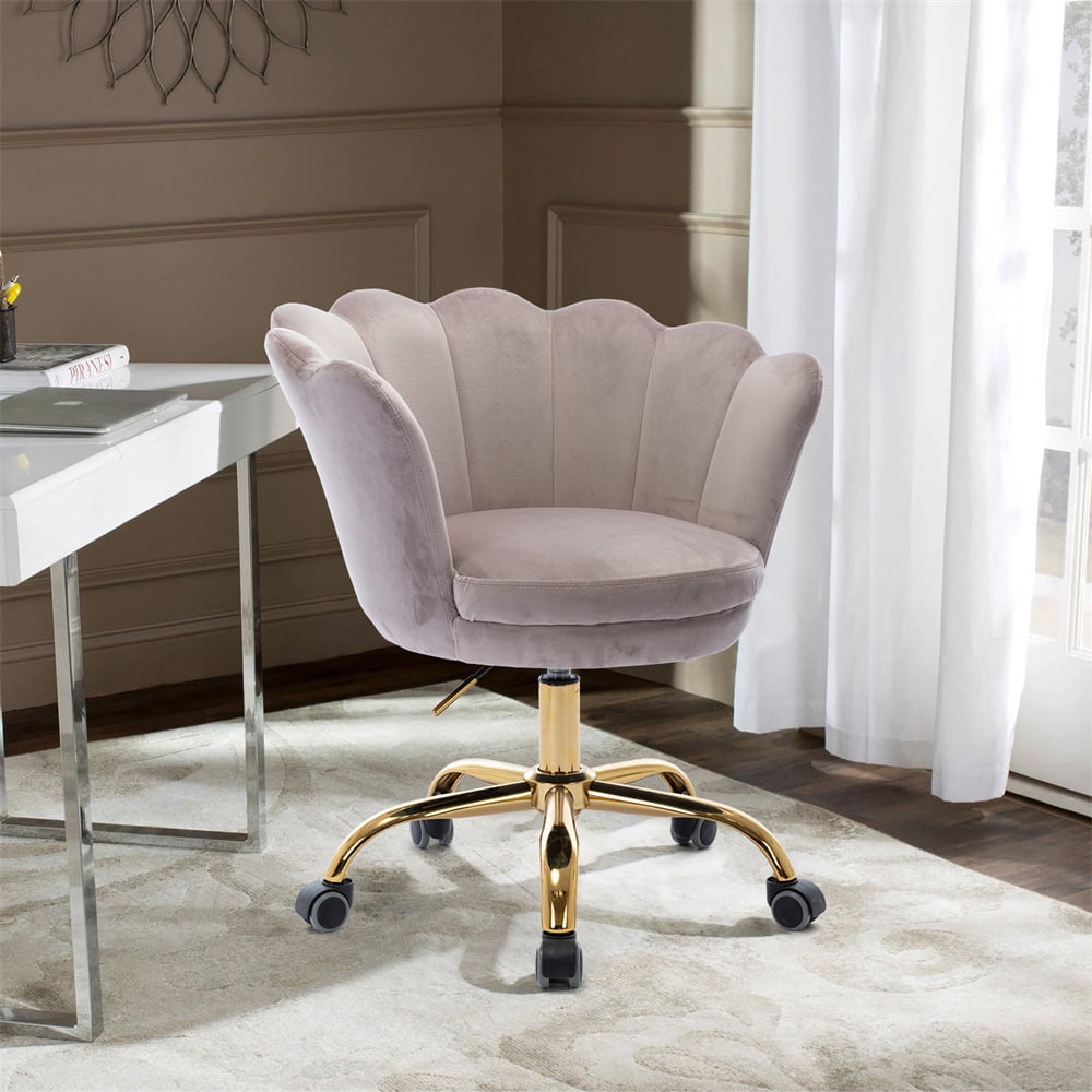 Velvet Swivel Chair Seashell Back Swivel Home Office Desk Chair