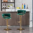 thumbnail image 1 of Bar Stool Chair Set of 2,Height Adjustable Swivel Accent Chair with Footrest,Counter Height Armchair with Weave Back,Upholstered Tufted Bar Chair with Gold Base for Living Room Dining Room Cafe,Green, 1 of 7