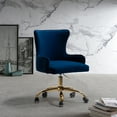 thumbnail image 1 of Velvet Swivel Home Office Chair, Modern Tufted Upholstered Armchair Computer Desk Chairs with Golden Metal Base and Mid-Back, 360° Swivel Height Adjustable Vanity Chair for Office Living Room, Navy, 1 of 7