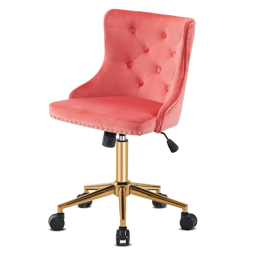 Velvet Swivel Home Office Chair, Upholstered Bedroom Desk Chair, Tufted ...