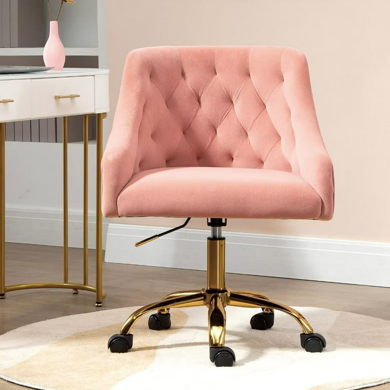 Designer Adjustable Swivel Office/desk Chair With GOLD Base in Velvet Grey/  Green/blue/pink 
