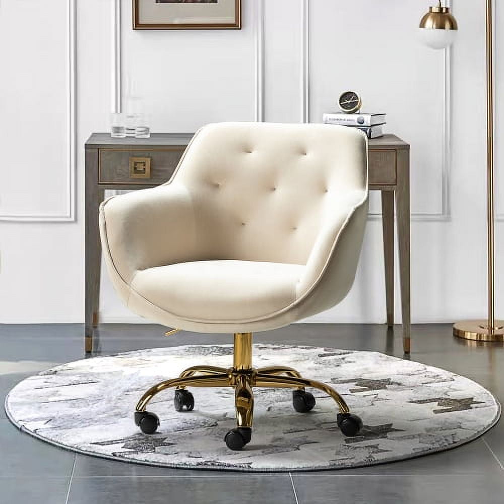 Velvet Swivel Office Chair Modern Cute Rolling Desk Chair Mid