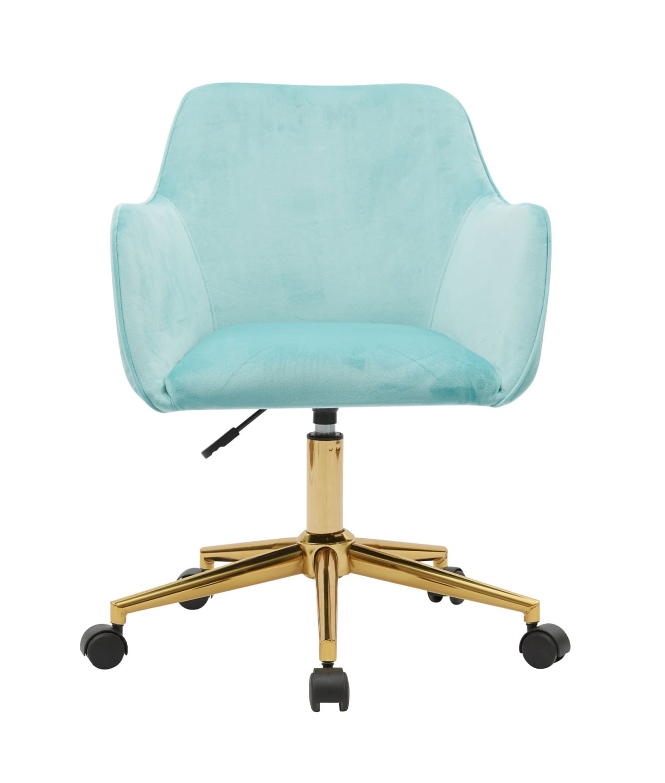 Velvet Swivel Office Chair, Upholstered Task Armchair with Gold Metal Legs & Universal Wheels