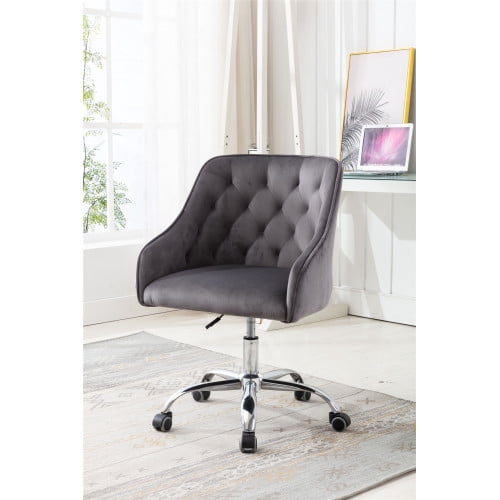 Velvet Swivel Office Chair,Upholstered Tufted Button Fabric Height Adjustable Work Chair with