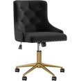 thumbnail image 1 of Velvet Swivel Office Desk Chair with Wheels, Height Adjustable Task Chair with Gold Base, Upholstery Makeup Vanity Chair with Button Tufted Back for Teens Women Girls, Black, 1 of 17