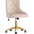 thumbnail image 1 of Velvet Swivel Office Desk Chair with Wheels, Height Adjustable Task Chair with Gold Base, Upholstery Makeup Vanity Chair with Button Tufted Back for Teens Women Girls, Light Pink, 1 of 17