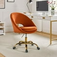 thumbnail image 1 of Velvet Swivel Rolling Home Office Chair Adjustable Desk Chair Orange, 1 of 9